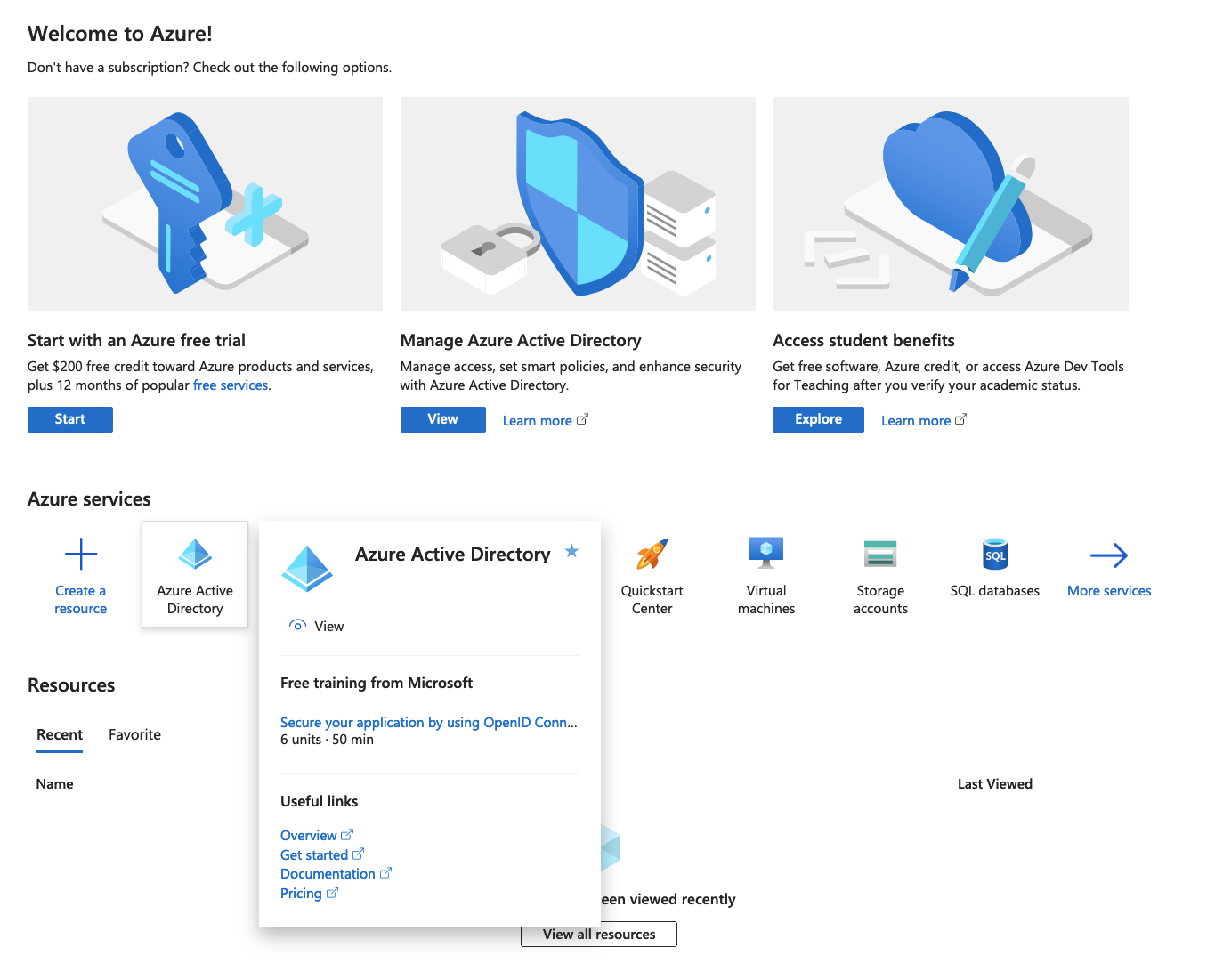 Azure AD Doshboard