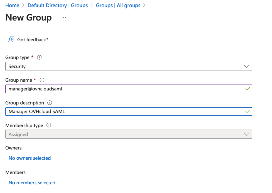 Azure AD Group step 1