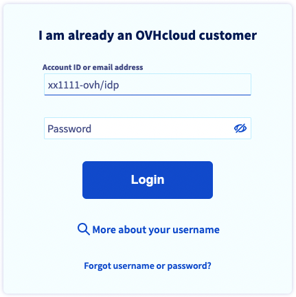 Ovhcloud SSO Login step 1