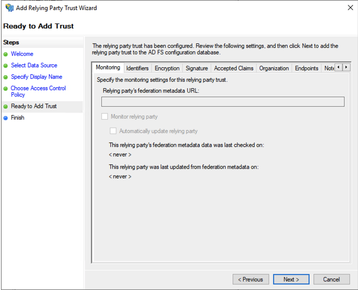 AD FS add relying party trust step 5