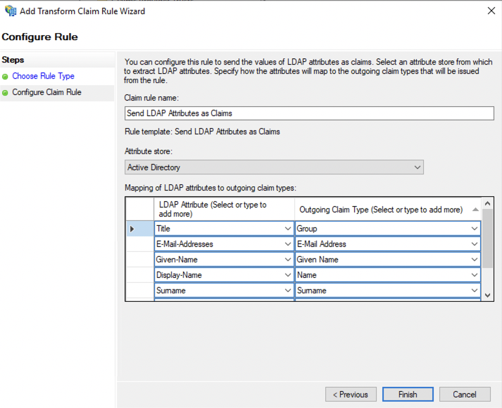 AD FS relying party trust mapping step 4