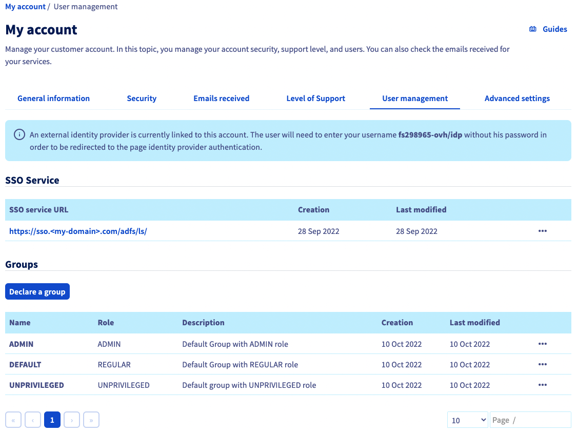 OVHcloud connect SSO step 3