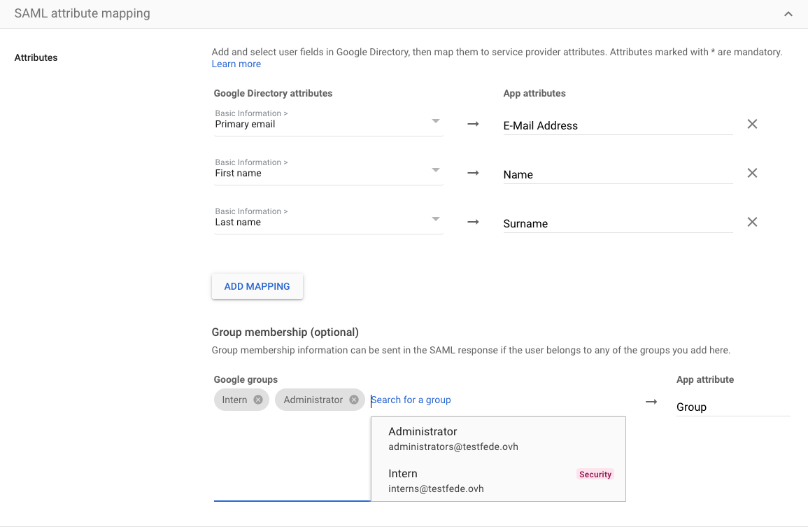 Configuración de los grupos de usuarios