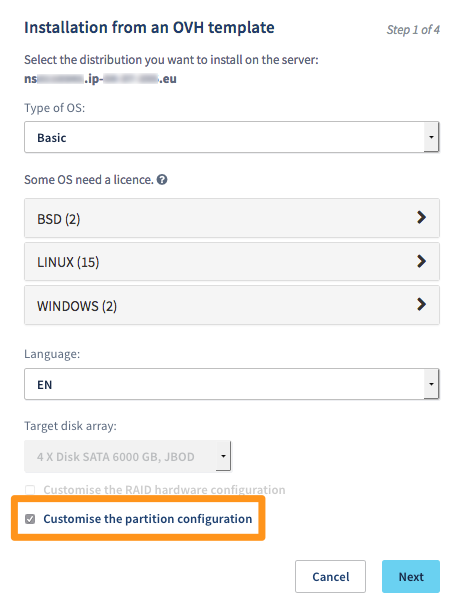Customise the partition configuration