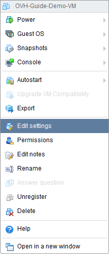 VM context menu