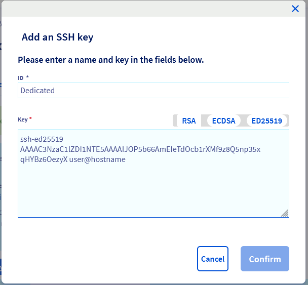 SSH key control panel