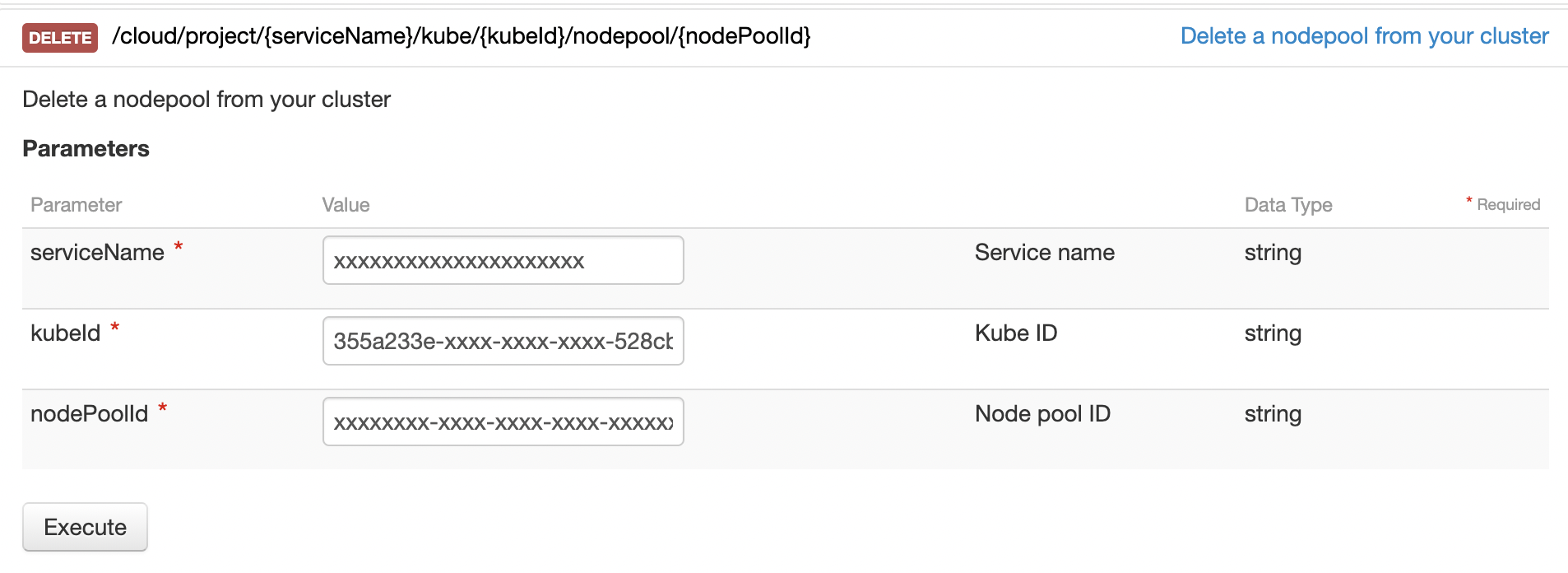 delete nodepool through API