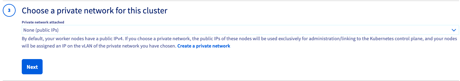 Choose a private network for this cluster