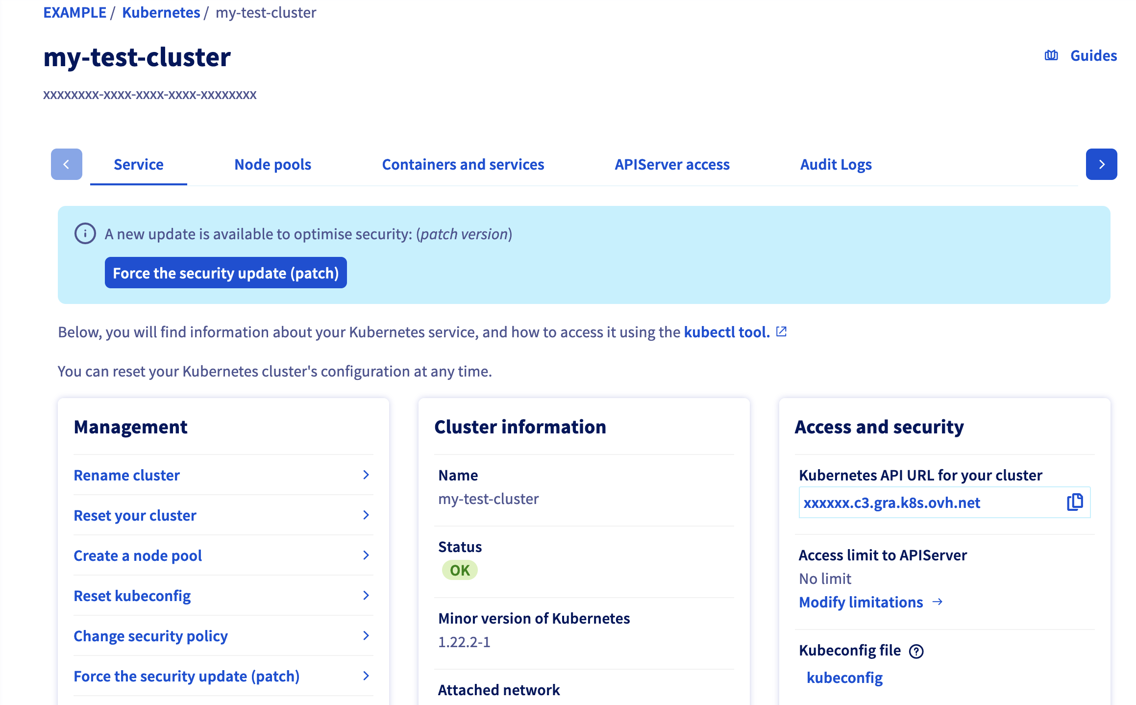 OVHcloud Managed Kubernetes cluster view
