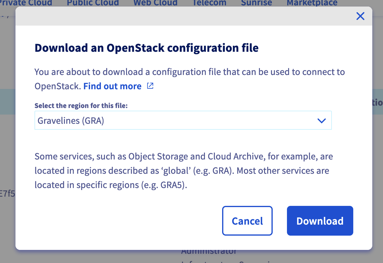 Download OpenStack RC file