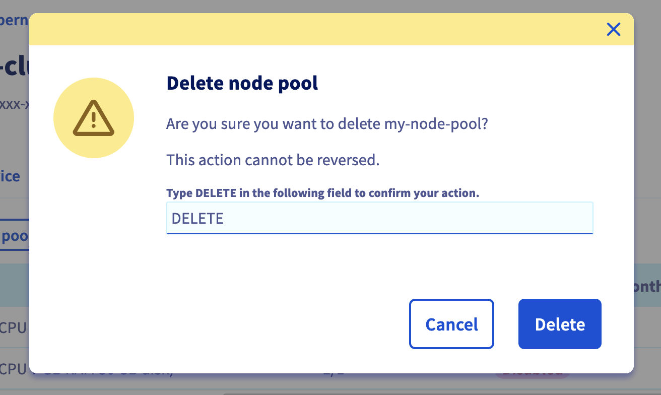 Delete node pool