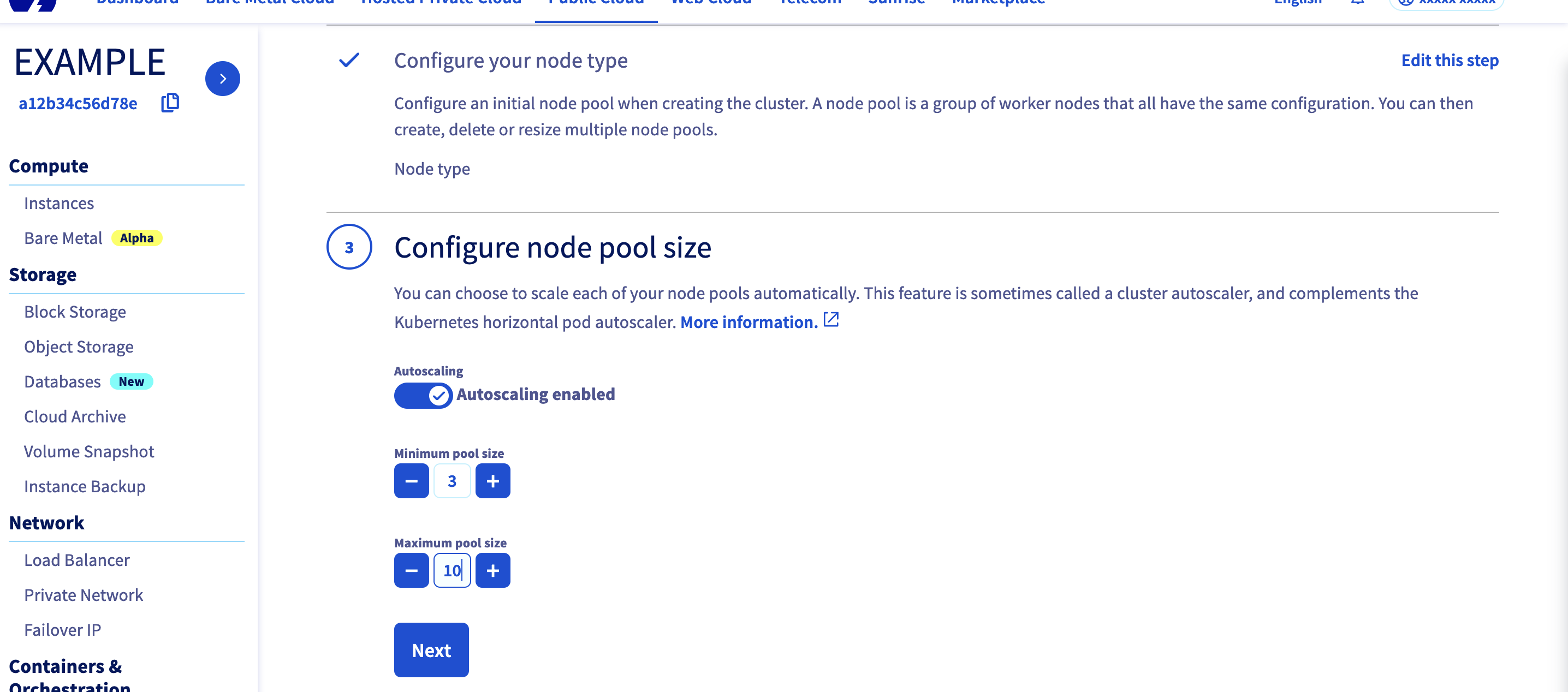 Define a size and autoscaling for your second node pool