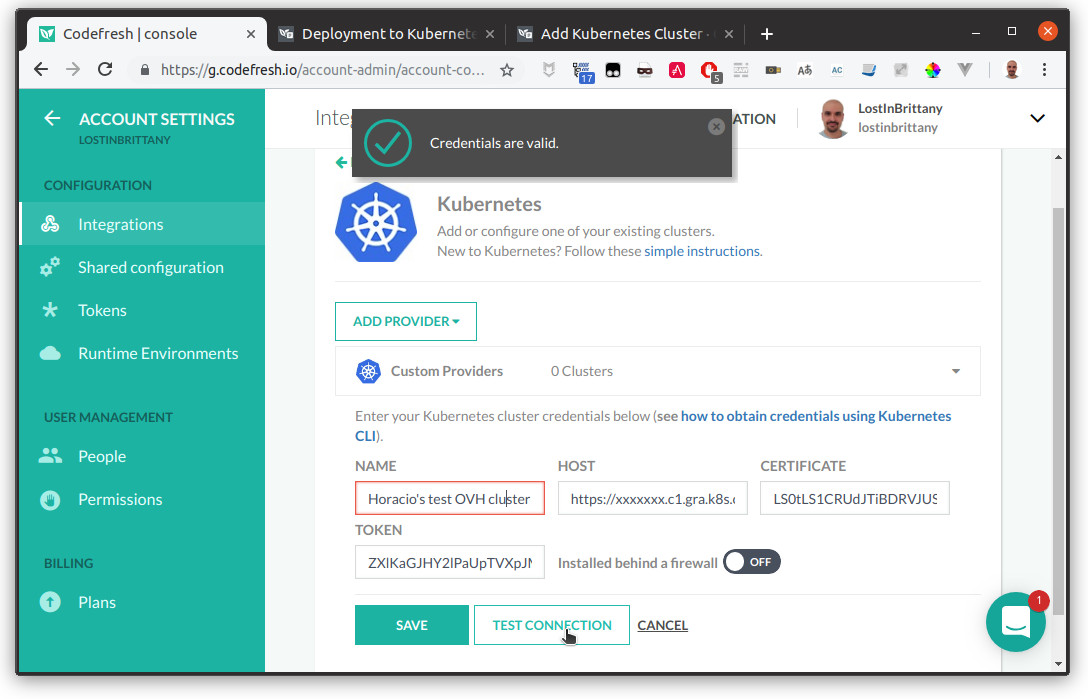 Connect an OVH Kubernetes cluster to Codefresh dashboard