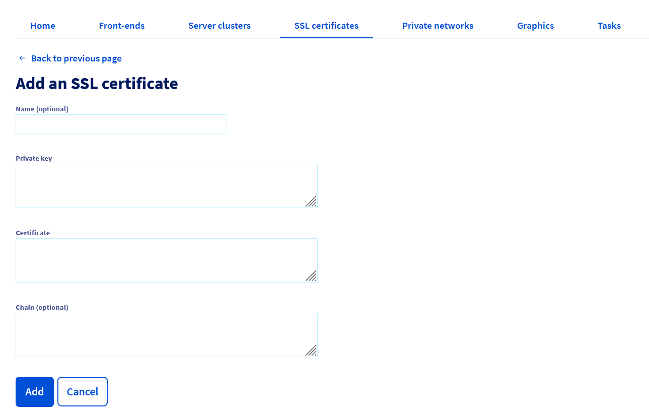 Aggiungi un certificato SSL