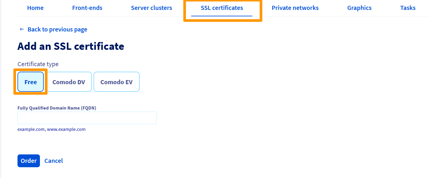 Encomendar um certificado SSL