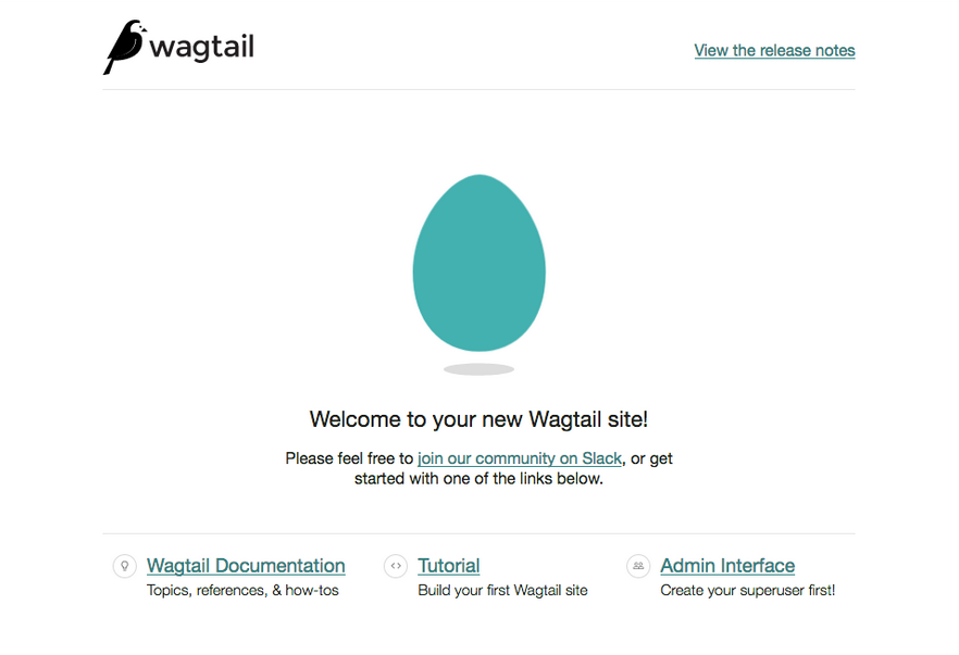 Wagtail welcome page