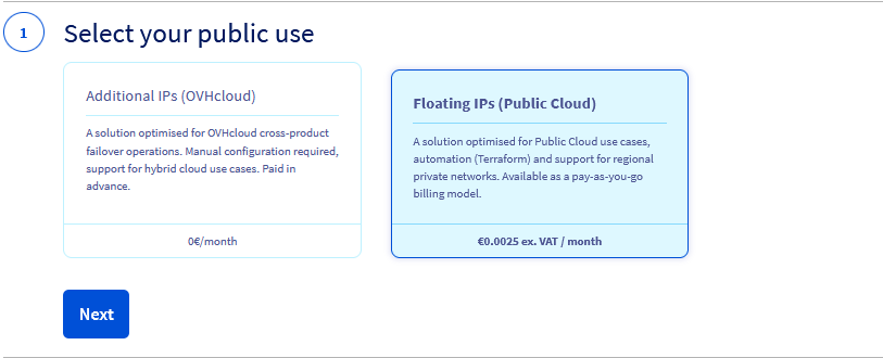 select floating ip